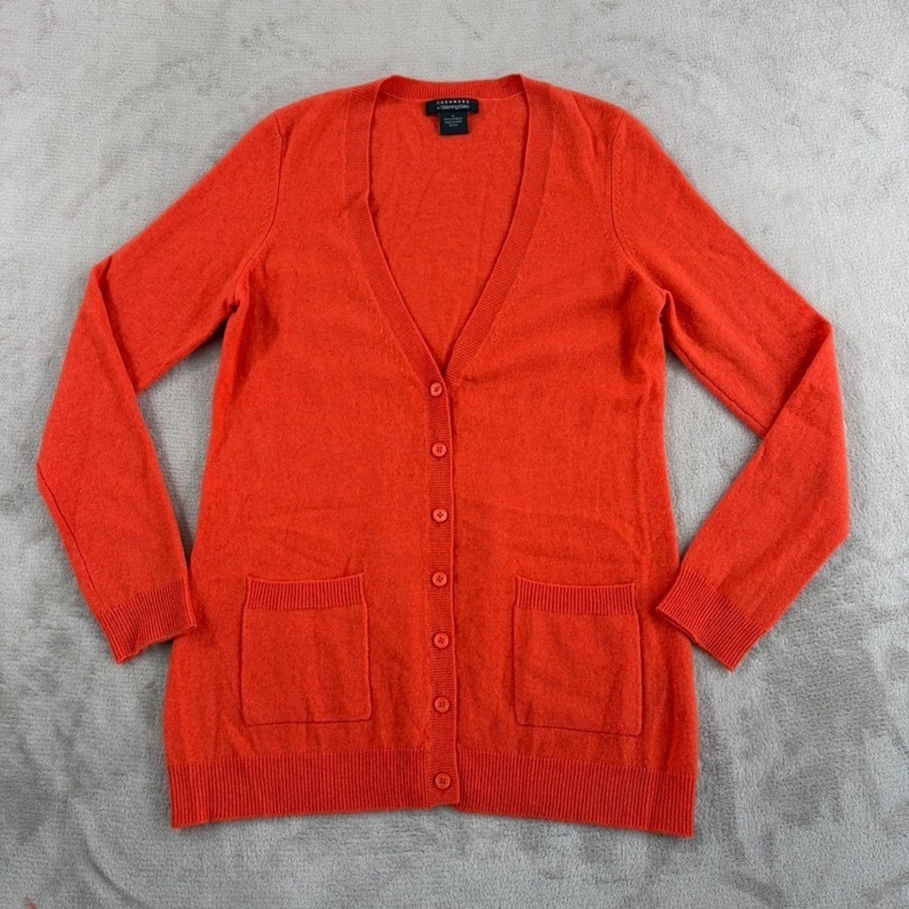 Bloomingdale's 100% Cashmere V Neck Cardigan in Burnt Orange Women Medium NWOT